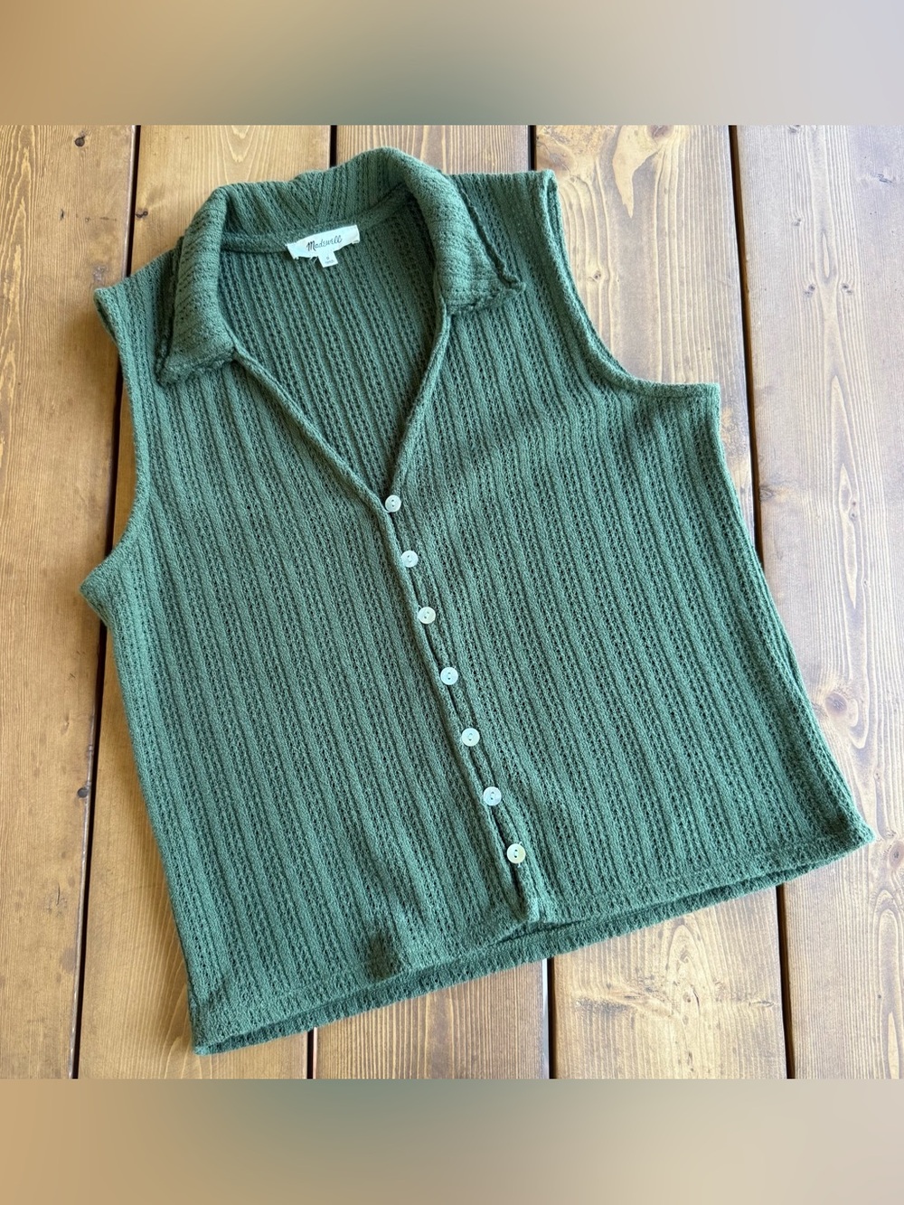 Madewell Green Ribbed Knit Button Front Sweater Vest Size S Fall Preppy